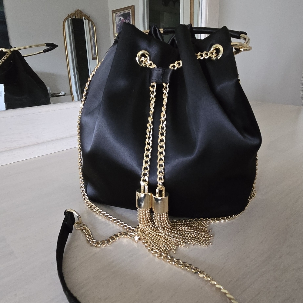 Black Satin, Soft Bucket Bag. New W Tags. By Express. - Picture 6 of 6